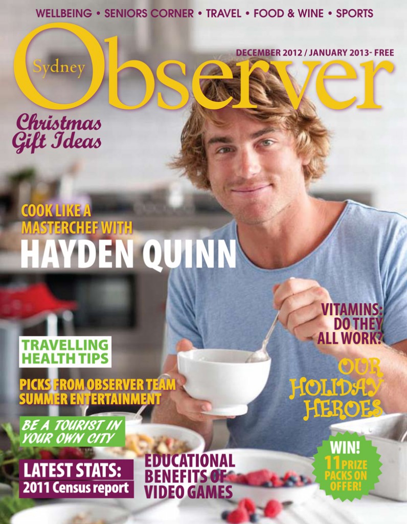 Sydney Observer December 2012 / January 2013 cover issue with Hayden Quinn.