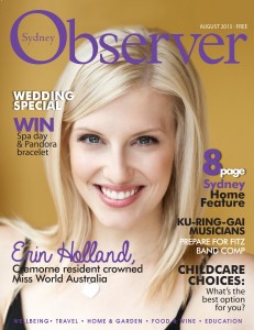 Sydney Observer  August 2013 cover issue with Erin Holland.