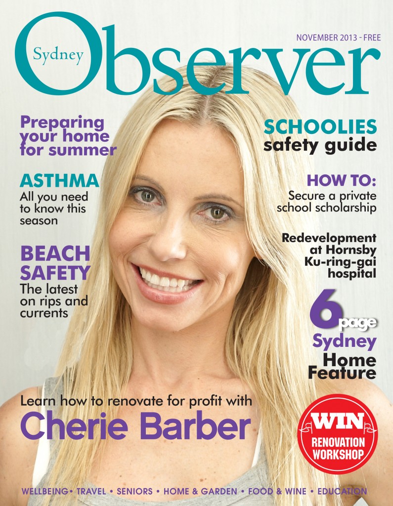 Sydney Observer  November 2013 cover issue with Cherie Barber.