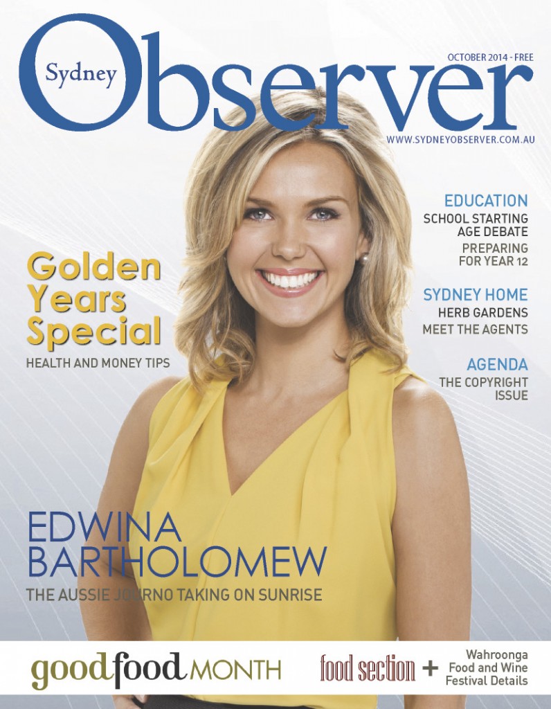 Sydney Observer November 2014 cover with Edwina Bartholomew